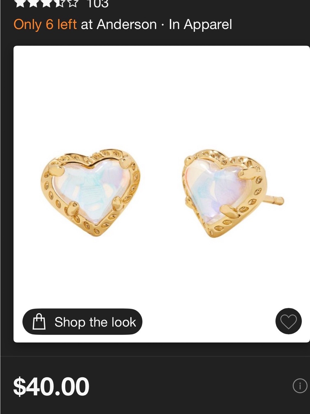Kendra Scott x Target Iridescent Heart Stud Earrings - Gold